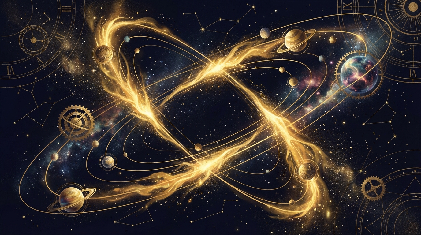 天体の軌道が交差する宇宙空間