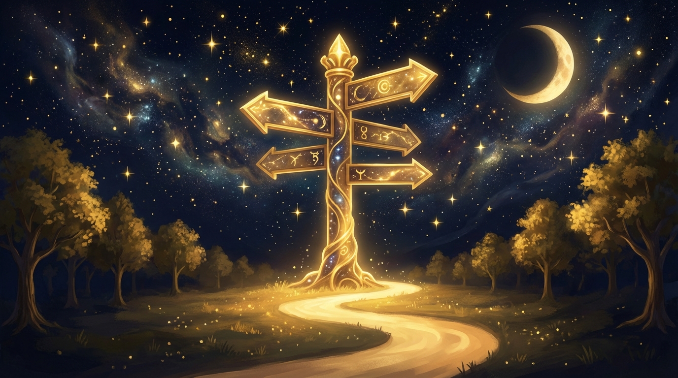 星空の下の道しるべと光