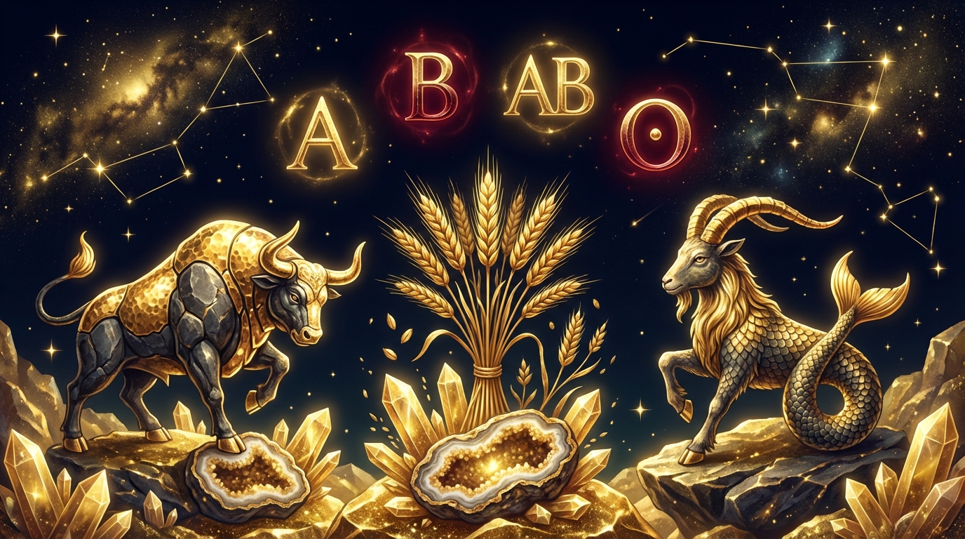 大地のエレメントと4つの血液型シンボル