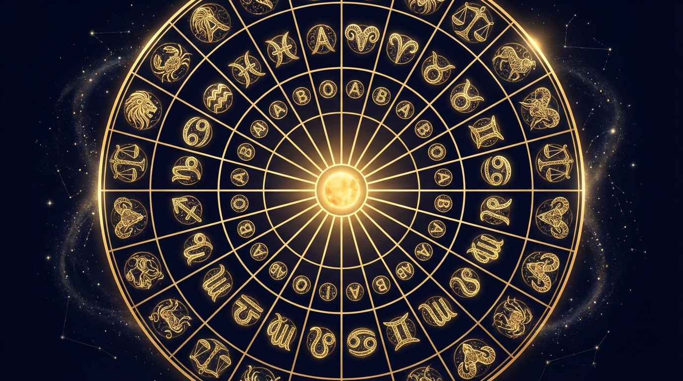 4つの血液型シンボルと12星座が交差する円形チャート