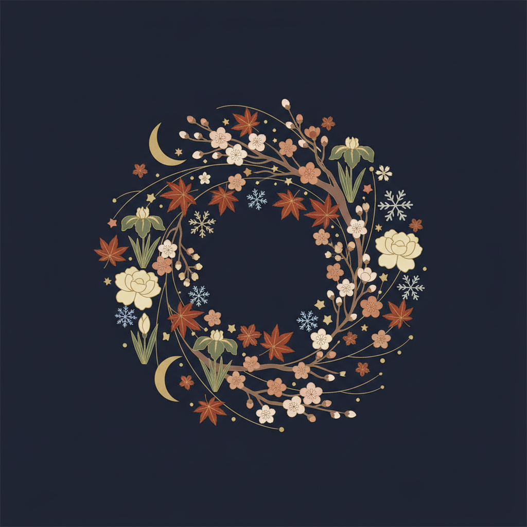 星座のシンボルと桜の花びらが舞うイメージ