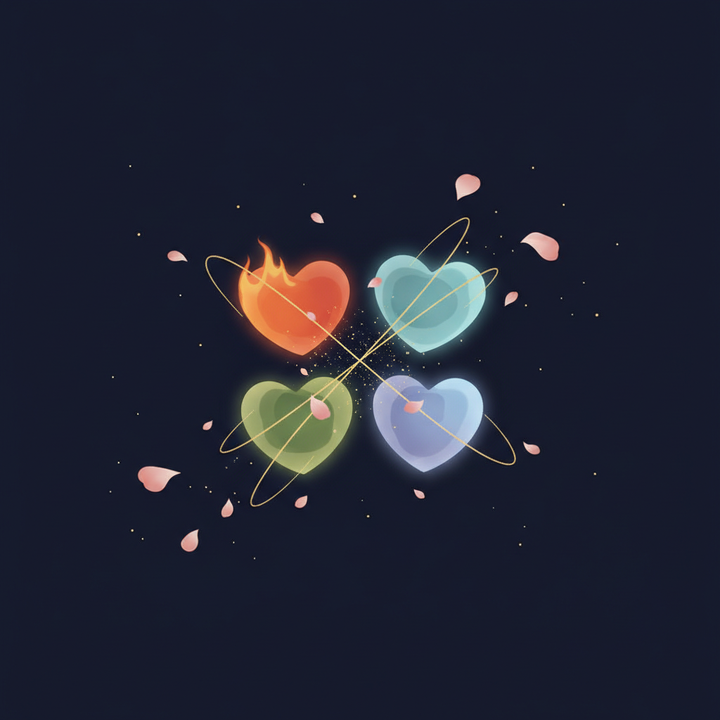 異なるエレメントの星座が引き合い、美しいハーモニーを奏でるイメージ