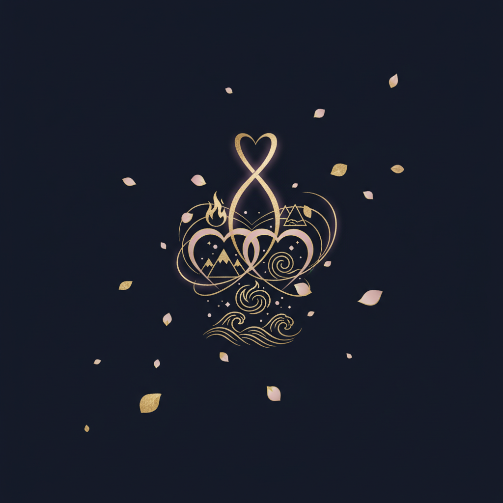 星座の相性ランキングを表す輝く星々とハートのイラスト