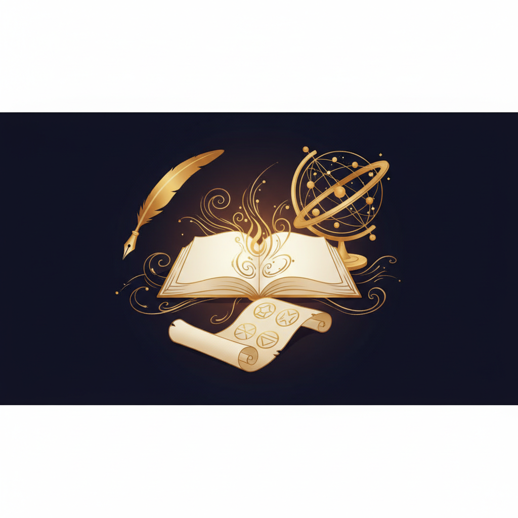 夜空に輝く星座と4元素のシンボルが融合したイメージ