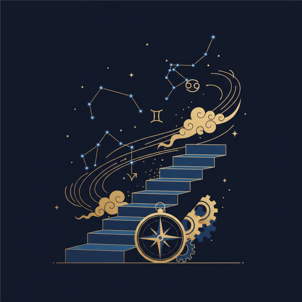 夜空の星とリーダーシップを象徴するコンパスのイメージ