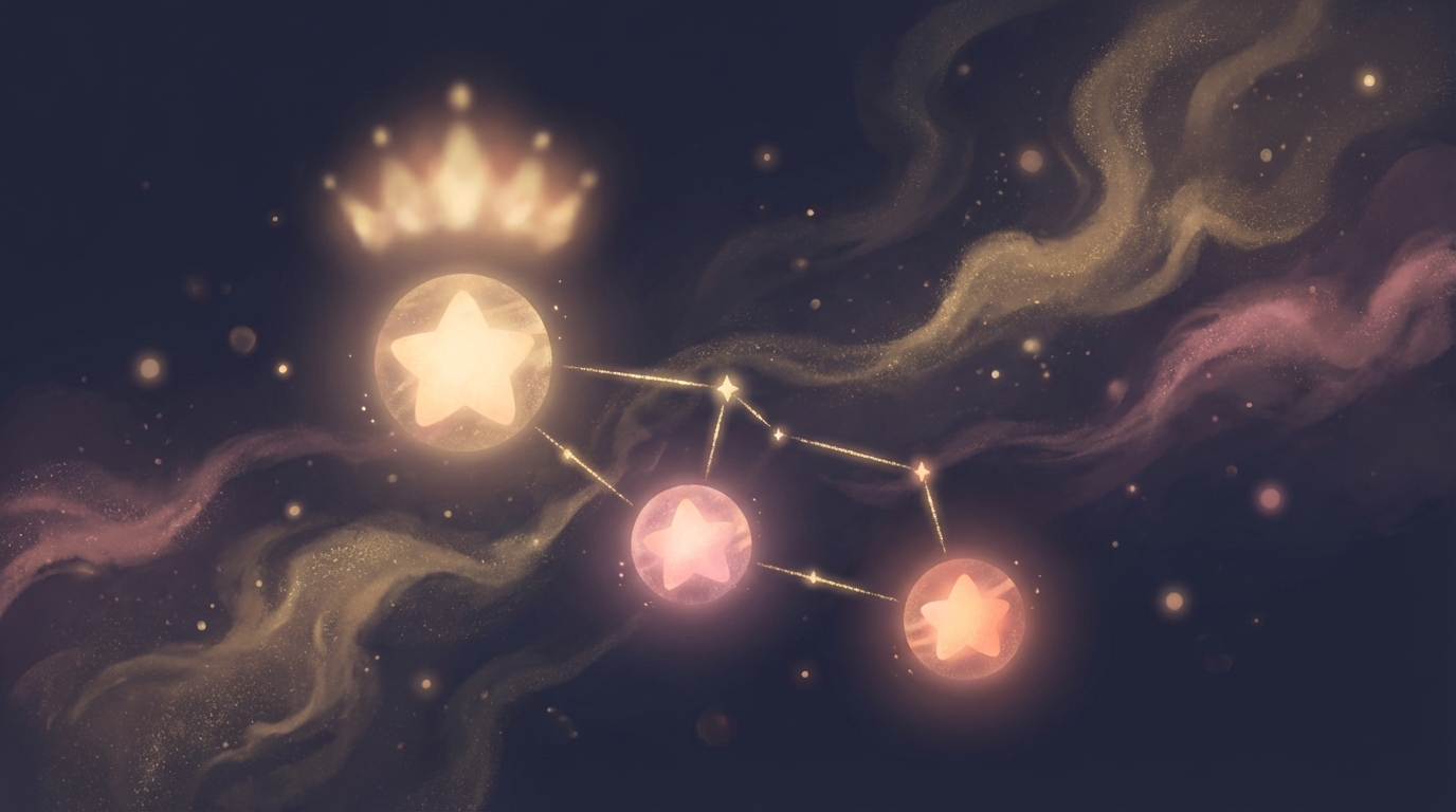 恋愛運ランキングTOP3の星座を表す輝く星のイラスト