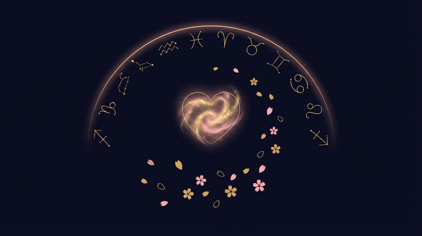 12星座と恋愛の星が輝く夜空のイラスト