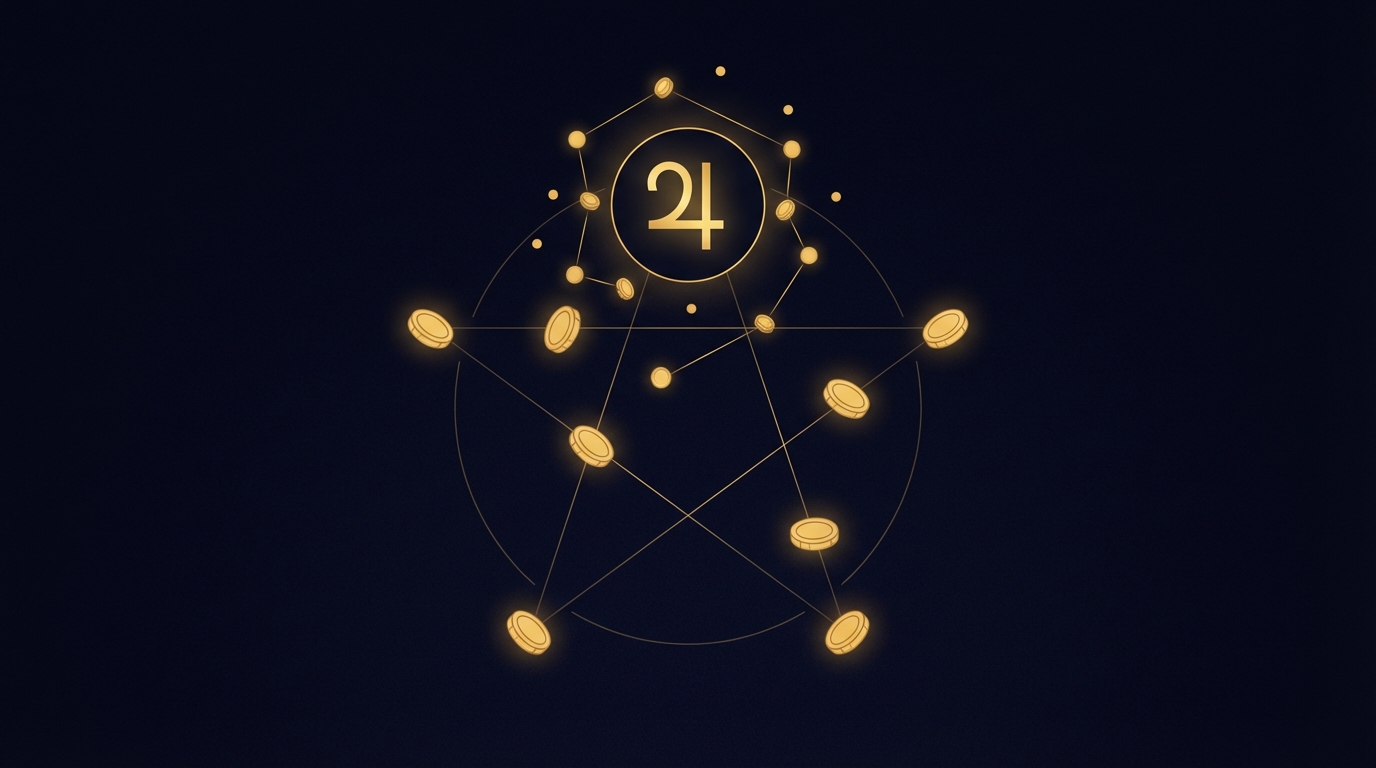 金色に輝くコインと星座のシンボルのイラスト