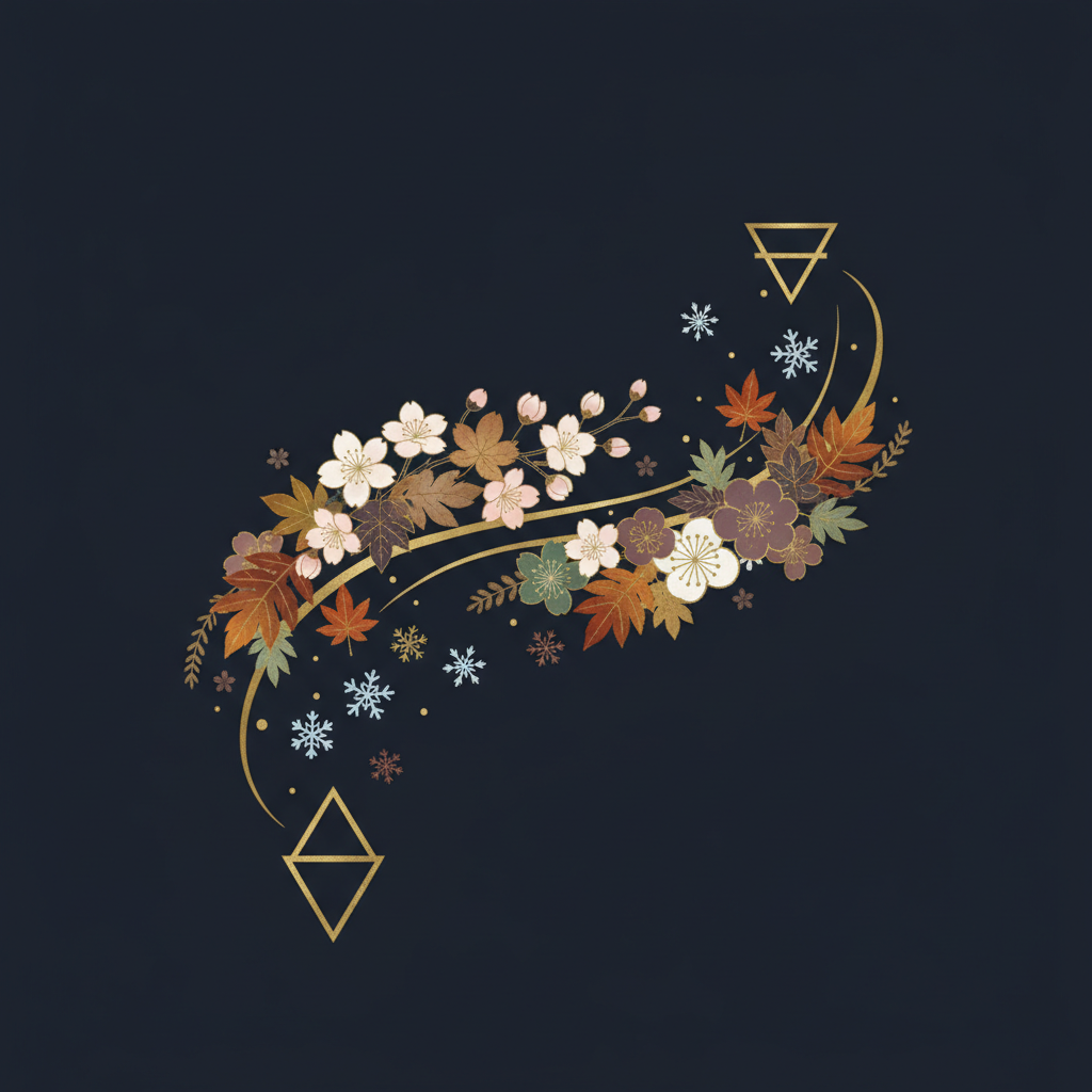 カラフルなフラワーブーケと高級感のあるラッピングボックスが並ぶイラスト