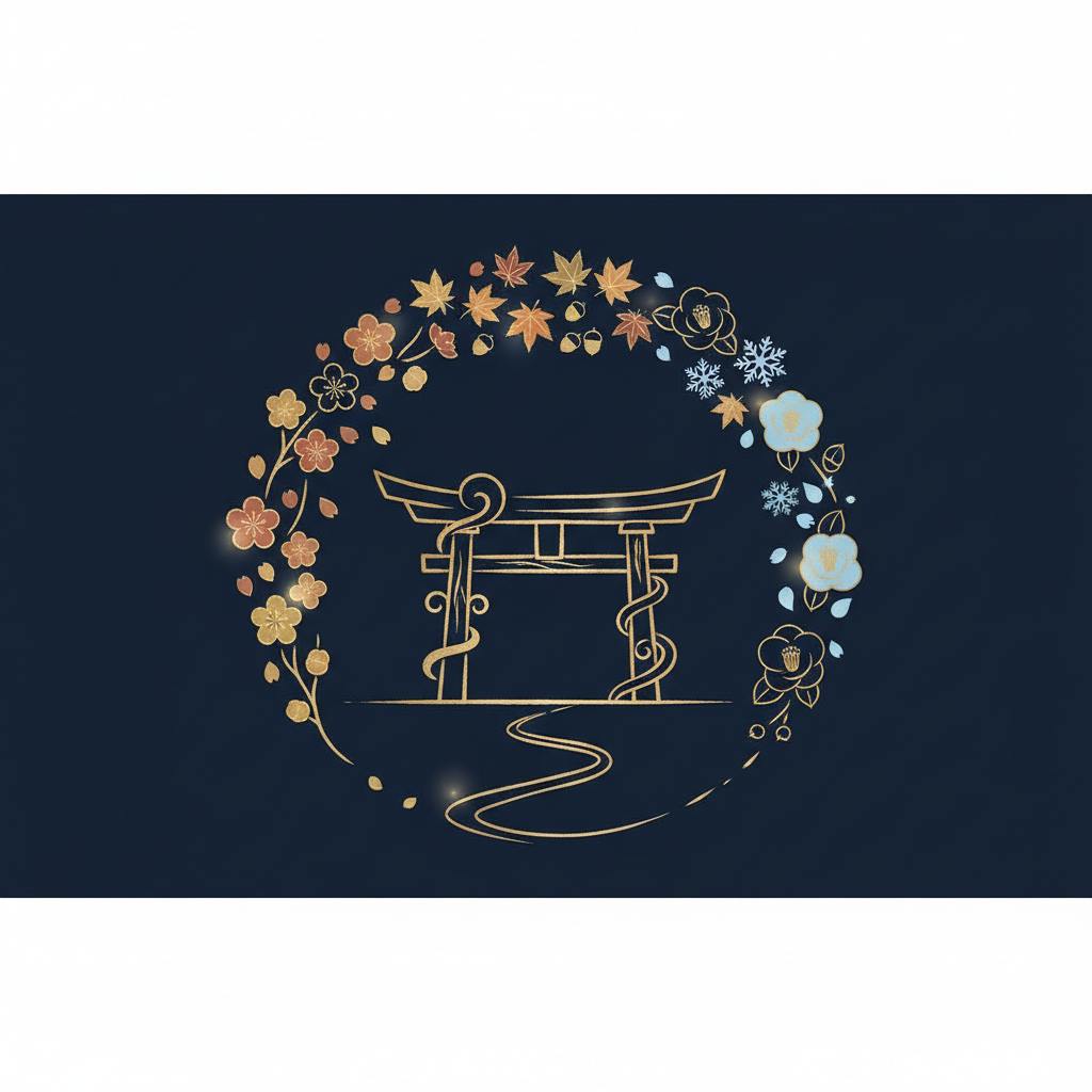 神社の手水舎と参拝する人のイメージ