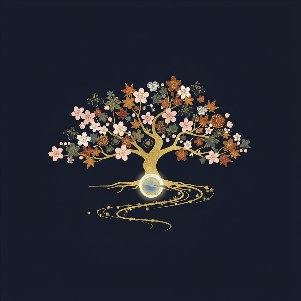 白い菊の花と仏壇に手を合わせる女性のシルエット