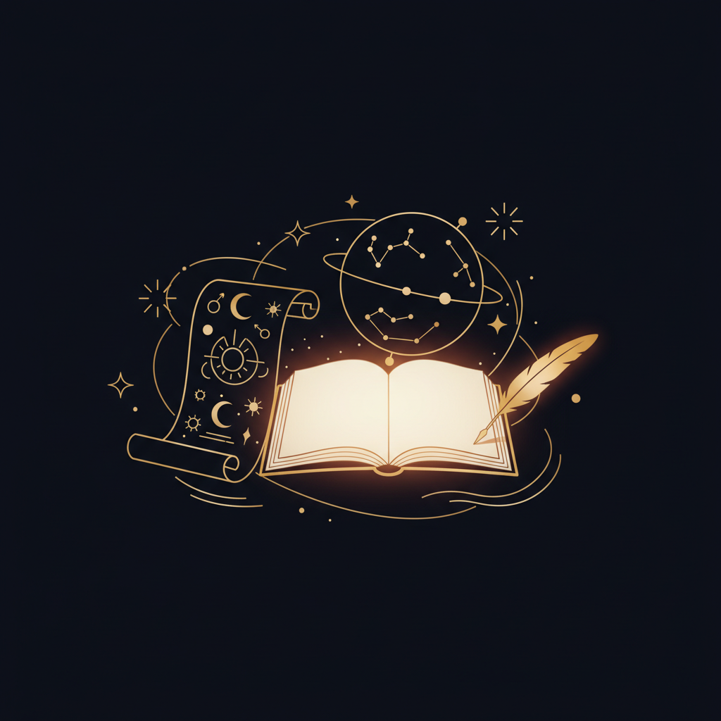 月の満ち欠けと人生の周期を表す幻想的なイラスト