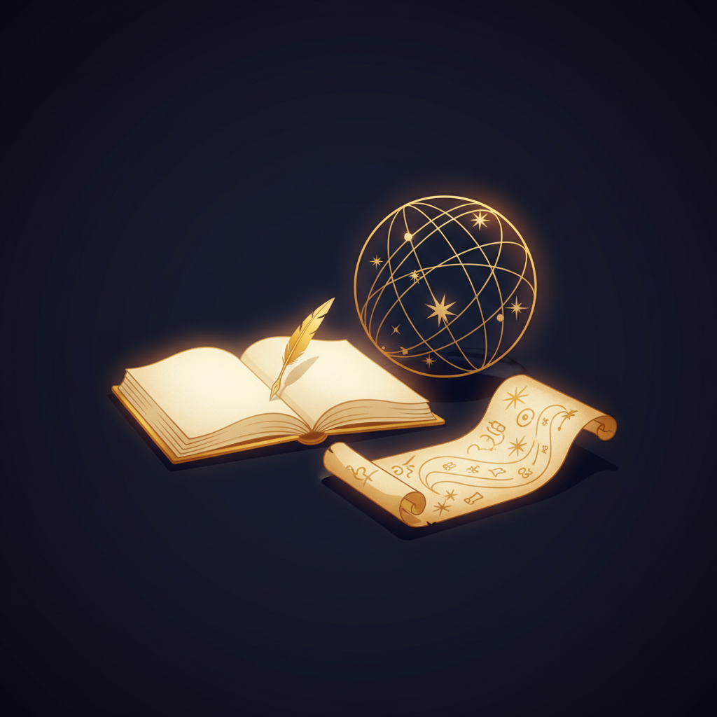 夜空の星と道標を描いた幻想的な風景イラスト