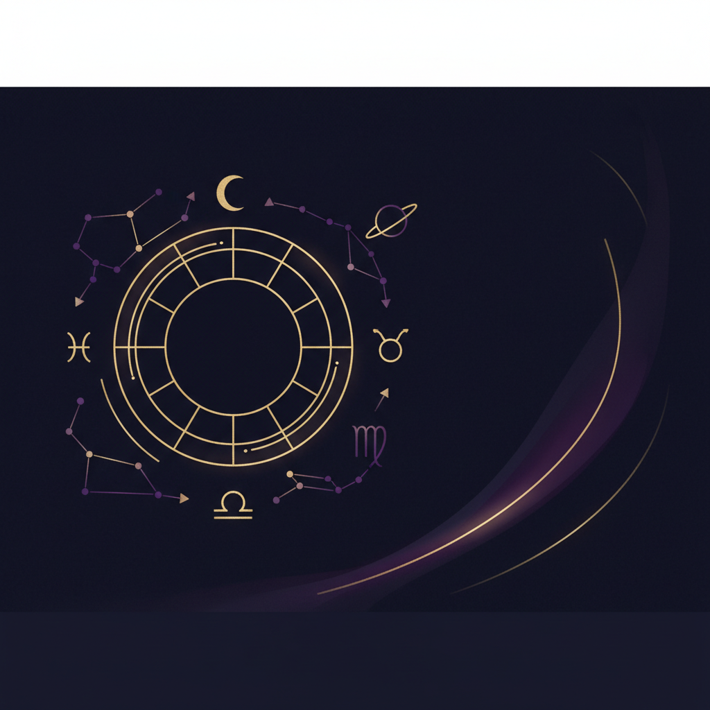 乙女座のシンボルと星図、ハーブや本が並ぶ知的なイメージ