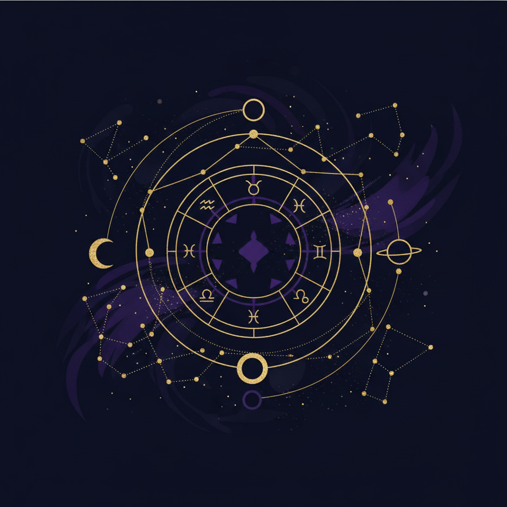 星座の本とペン、キャンドルが並ぶ神秘的な雰囲気のイメージ