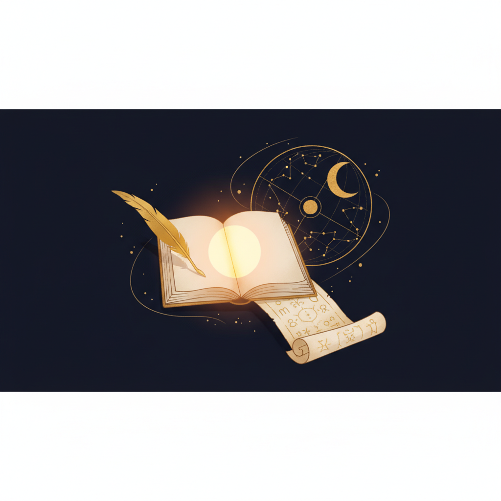 穏やかな夜空の下でノートに書き物をしている人のイメージ