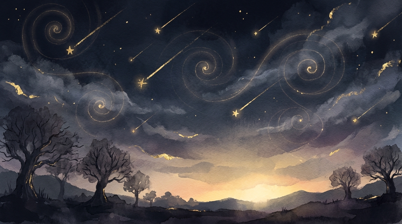 運命の出会いの前兆を示す星空と流れ星のイラスト