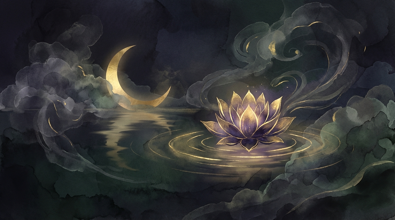 内面の変化を表す水面に映る月のイラスト