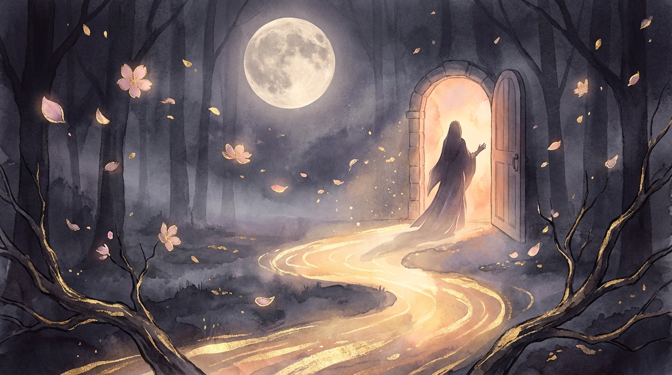 満月と開運アクションをイメージした神秘的なイラスト