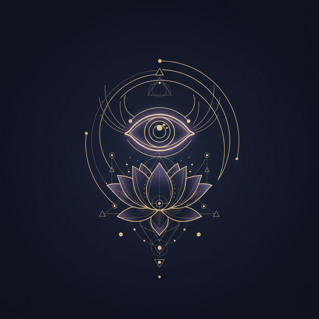 スピリットアニマルのイメージ、神秘的な森の中に光に包まれた動物が佇んでいる