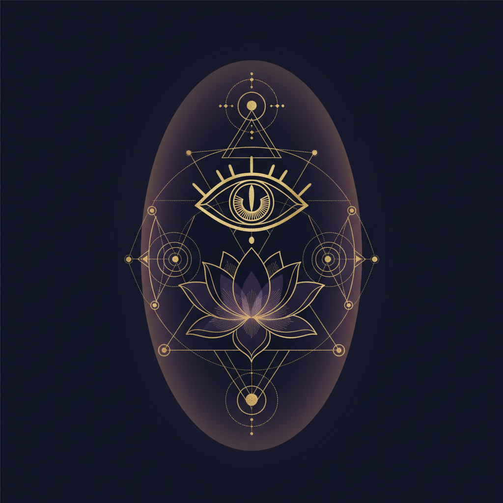 瞑想をしている人物の周りに動物のオーラが光として現れているイメージ