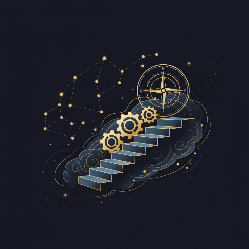 夜空の星の下で前を向く起業家のシルエットのイメージ