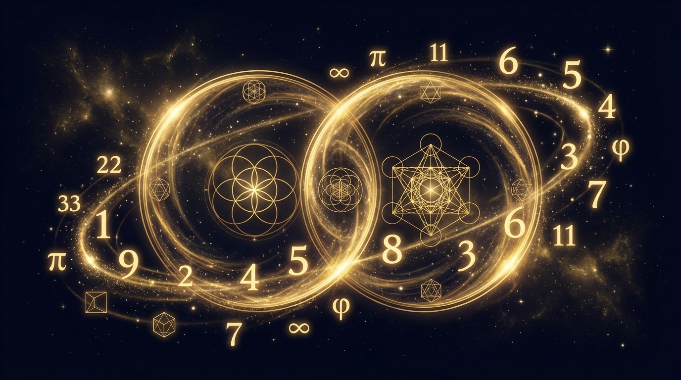金色に輝く数秘術の数字と神聖幾何学模様