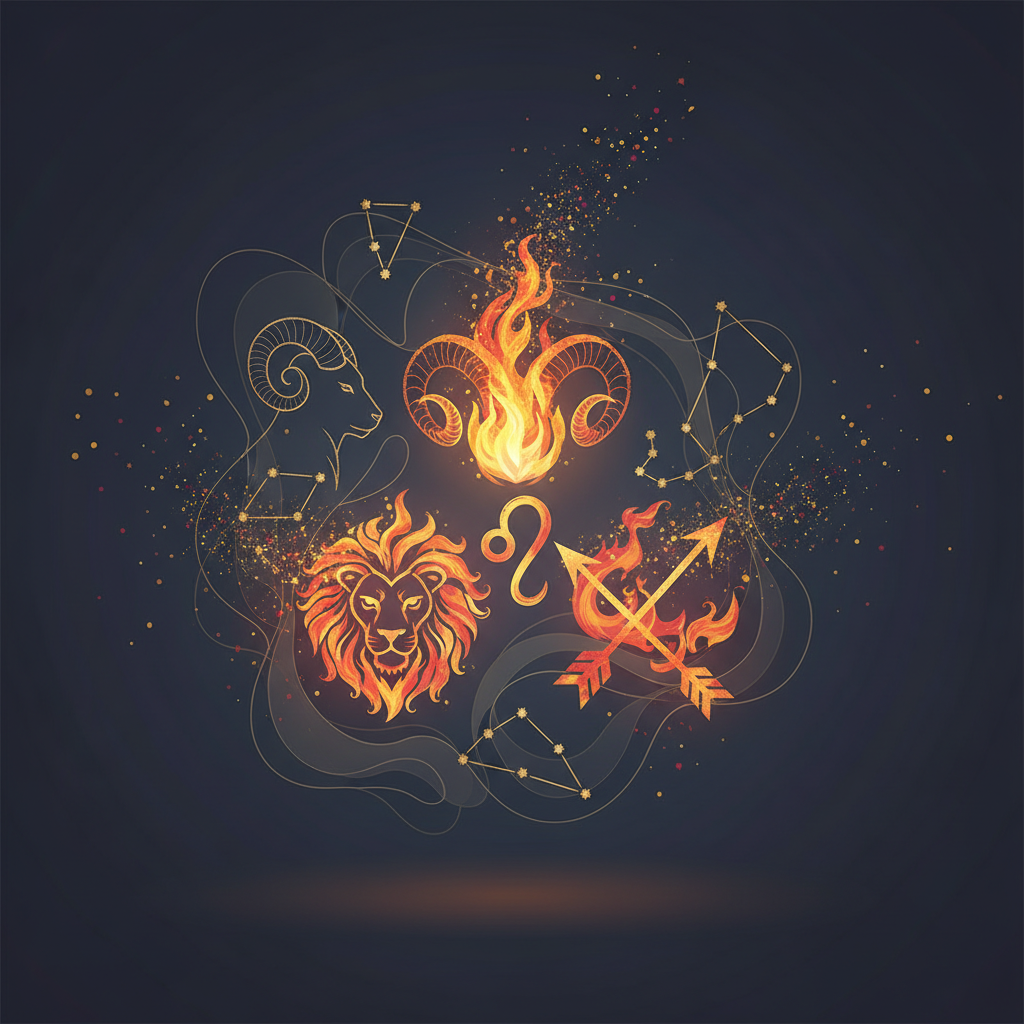 炎のように揺らめく星座のモチーフ