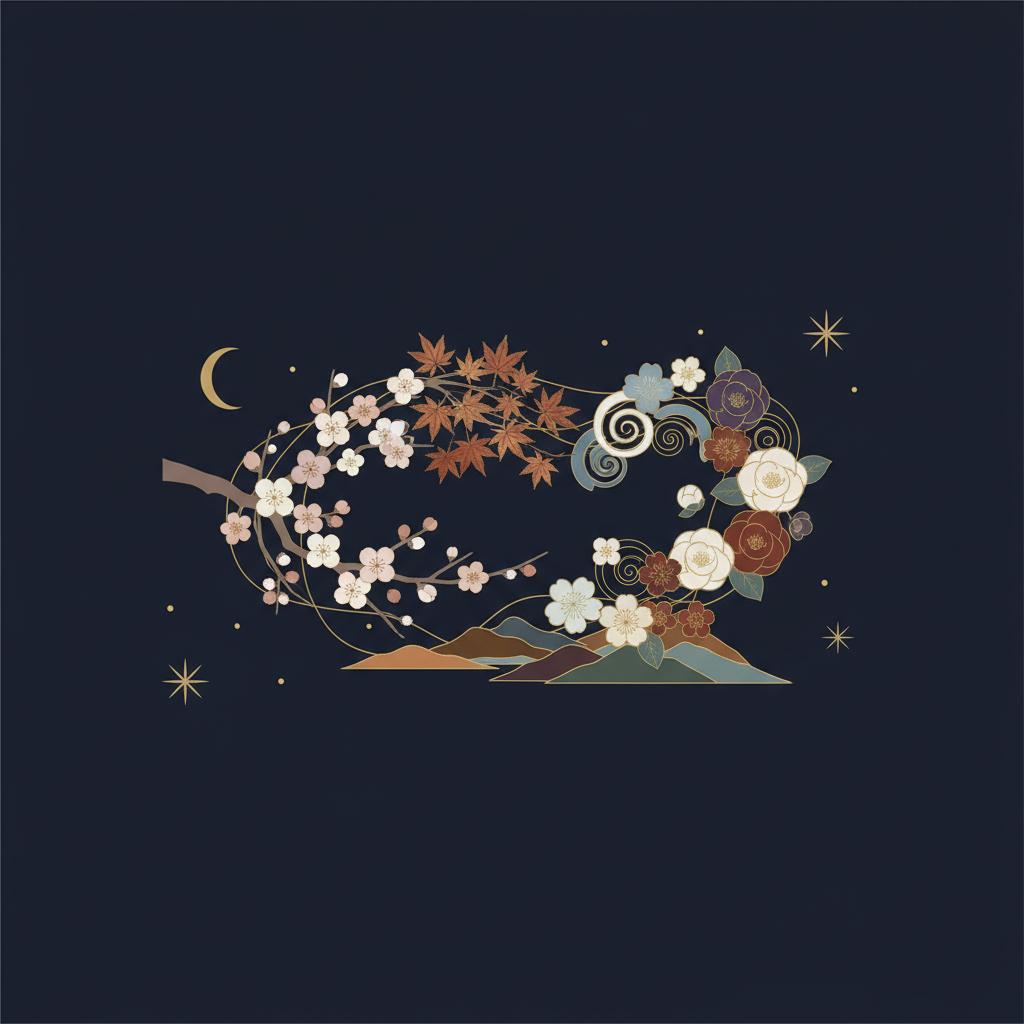 山羊座のシンボルと冬の山並み