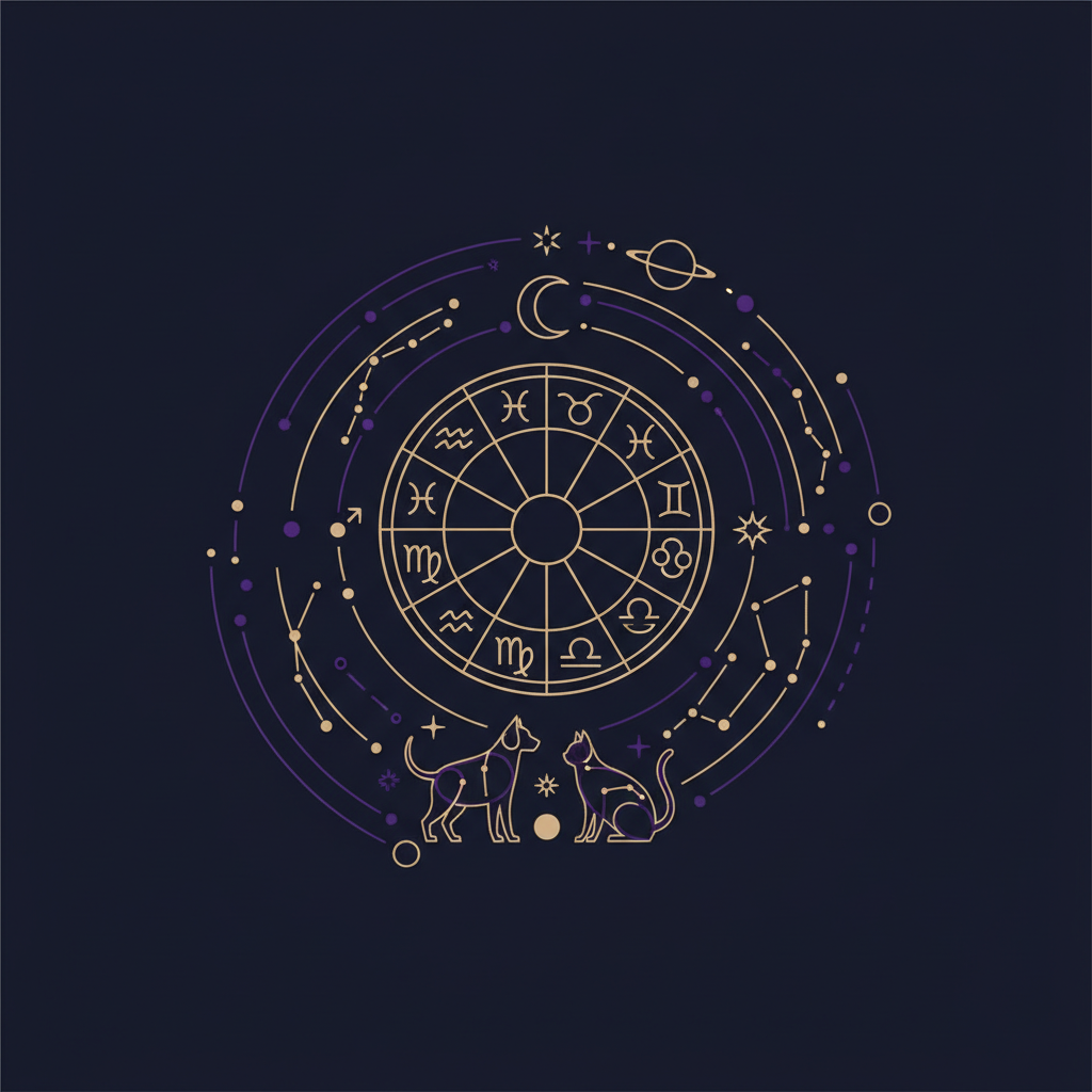 ペットと人が星空の下で幸せそうにしているイラスト