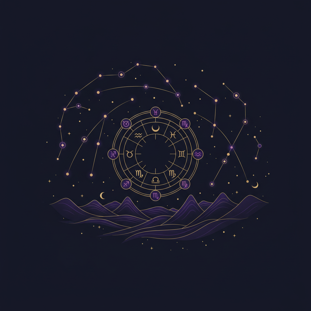 星座と旅のスタイル——夜空に広がる12星座と地球儀のイメージ